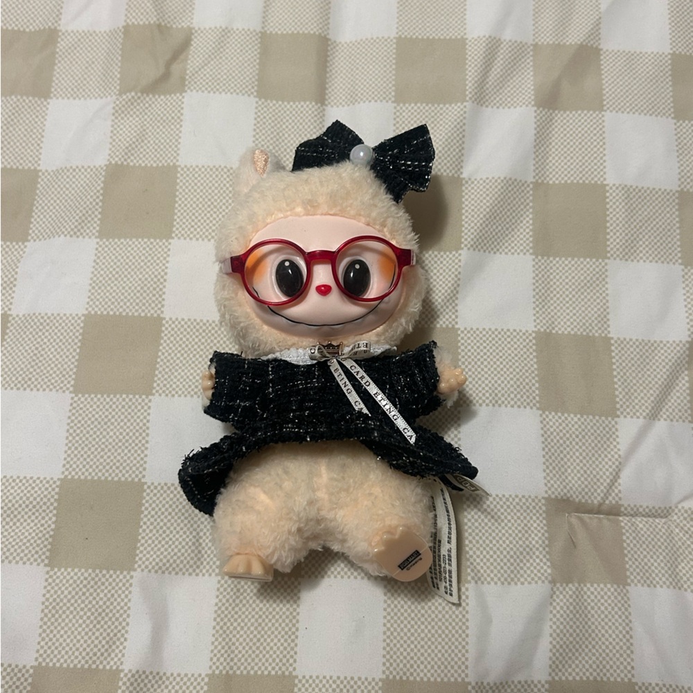 Pop Mart Labubu with Red Glasses and Black Outfit